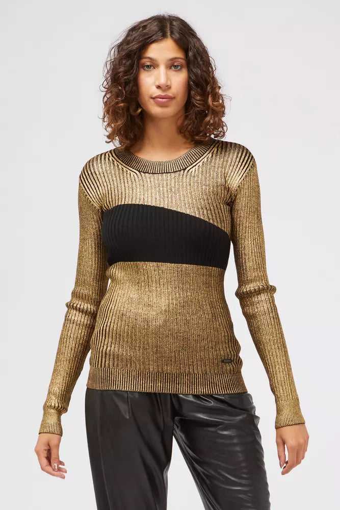 Glamouröser langärmeliger Pullover in Gold mit ausgefallenem Druck