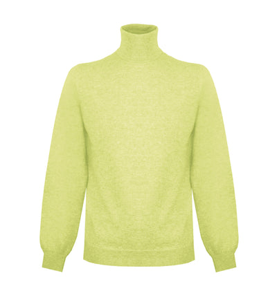 Eleganter gelber Kaschmirpullover mit hohem Halsausschnitt