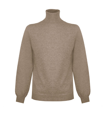 Beigefarbener Kaschmirpullover mit hohem Halsausschnitt - Pure Luxury