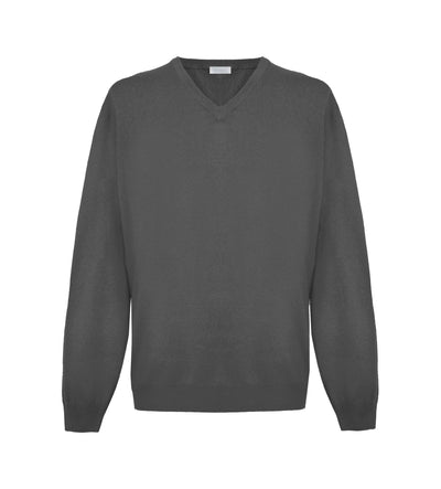 Eleganter Kaschmirpullover mit V-Ausschnitt in Magnetgrau