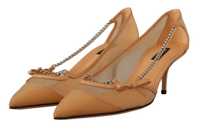 Elegante Beige Mesh Pumps mit Silberketten