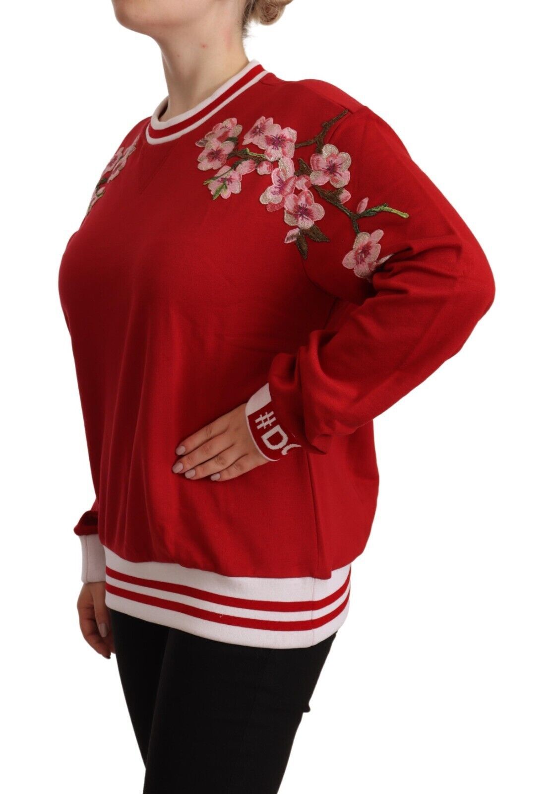 Eleganter roter Rollkragenpullover mit Blumenmotiv