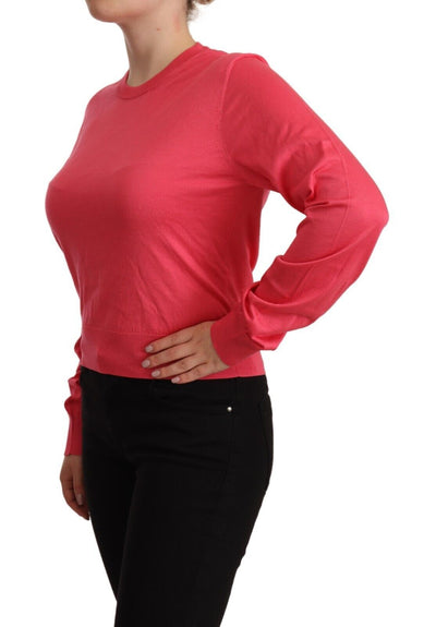 Eleganter rosa Seidenpullover mit Rundhalsausschnitt