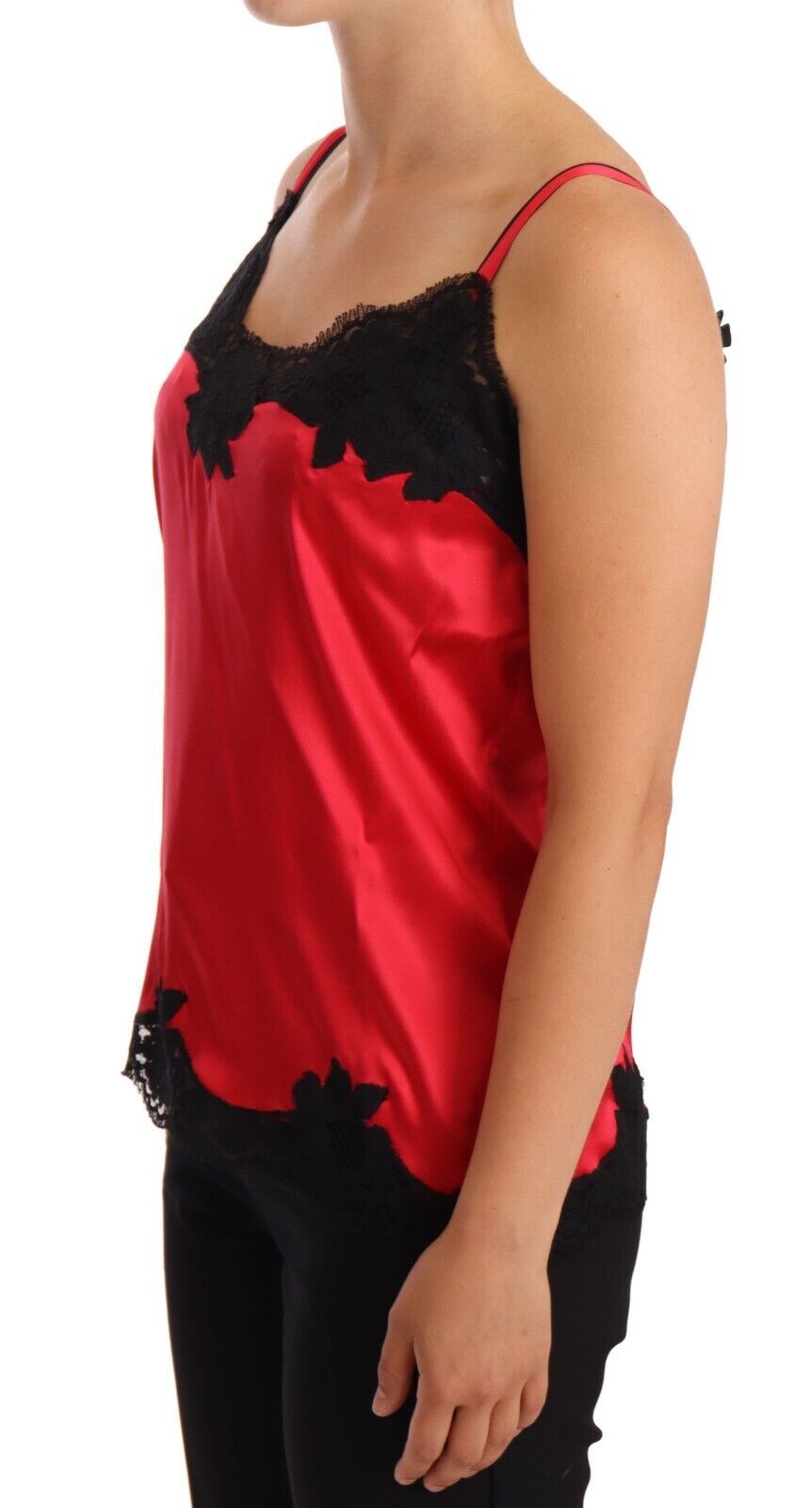 Spitzen-Camisole aus Seidenmischung in Rot und Schwarz