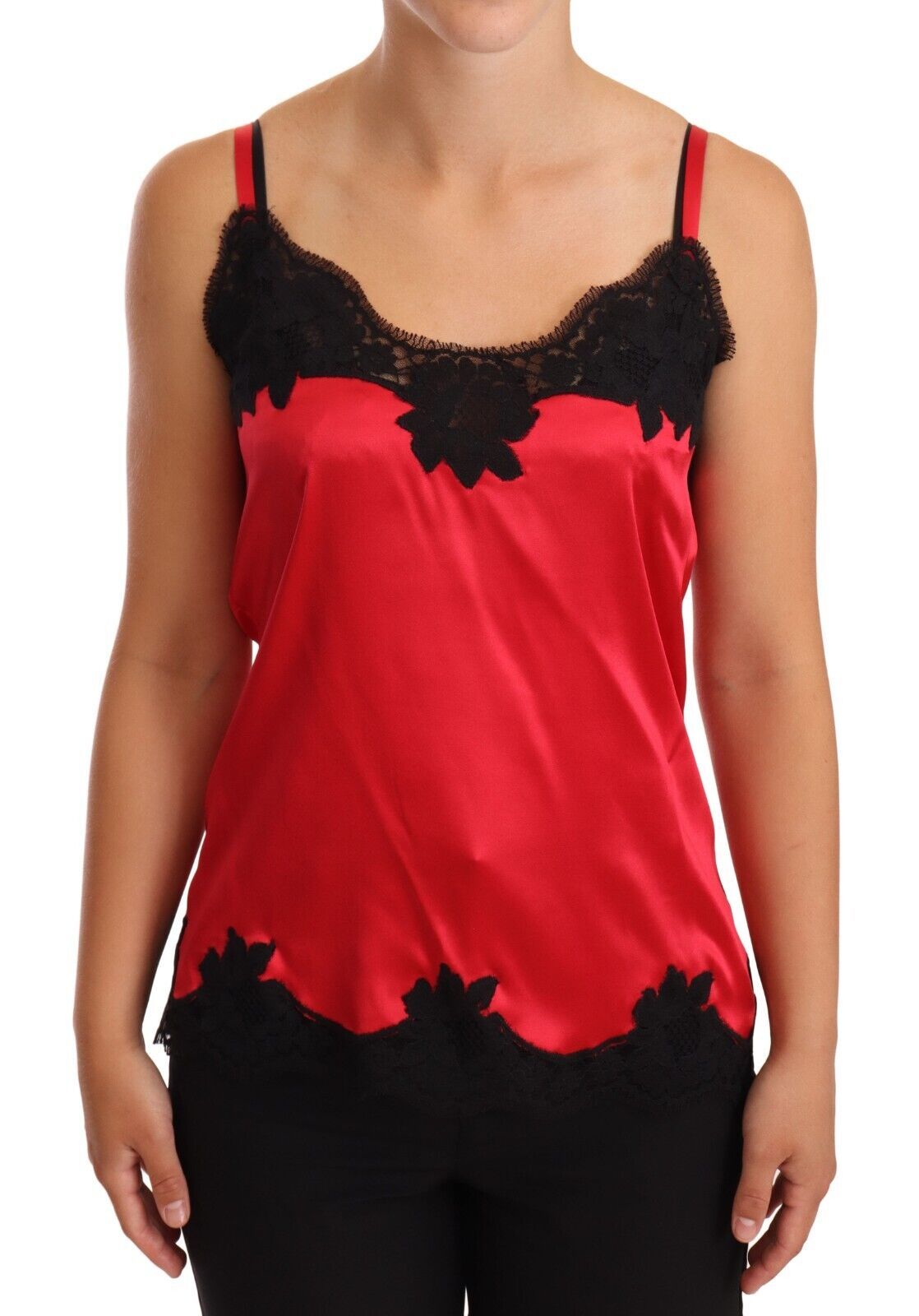 Spitzen-Camisole aus Seidenmischung in Rot und Schwarz