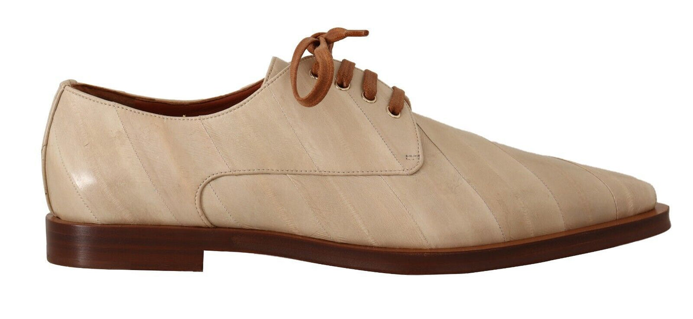 Elegante Beige Aal Leder Formale Flats