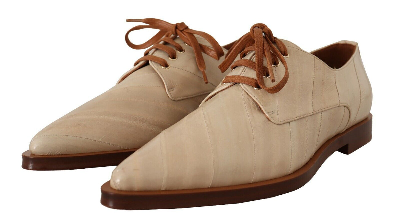 Elegante Beige Aal Leder Formale Flats