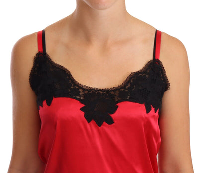 Spitzen-Camisole aus Seidenmischung in Rot und Schwarz