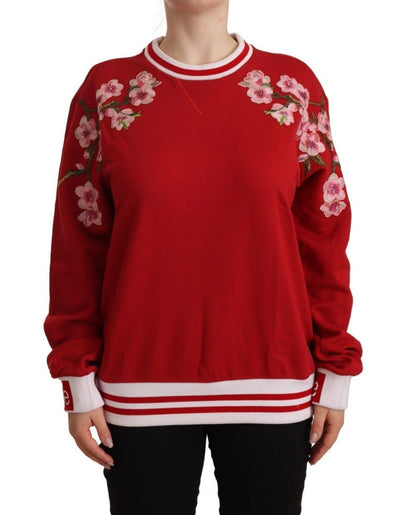 Eleganter roter Rollkragenpullover mit Blumenmotiv