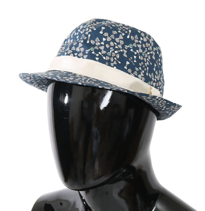 Eleganter Fedora-Hut mit Schleifenmuster in Blau und Weiß