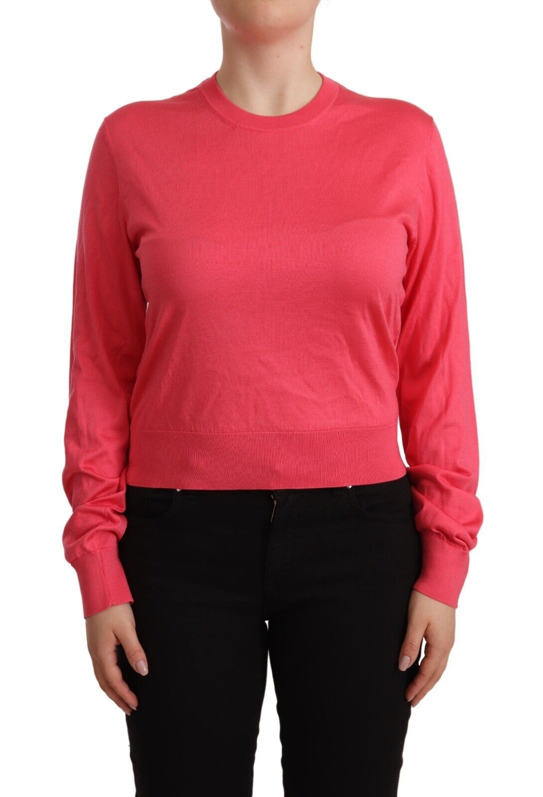 Eleganter rosa Seidenpullover mit Rundhalsausschnitt