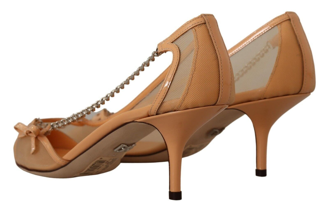 Elegante Beige Mesh Pumps mit Silberketten