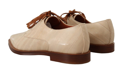 Elegante Beige Aal Leder Formale Flats