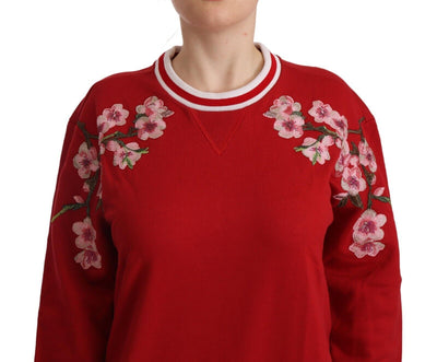 Eleganter roter Rollkragenpullover mit Blumenmotiv