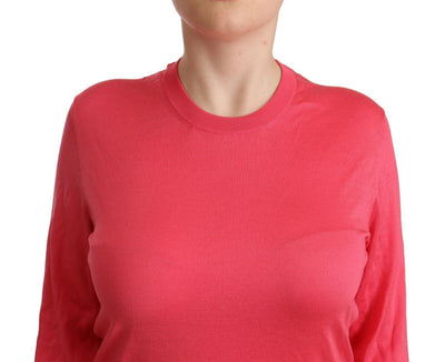 Eleganter rosa Seidenpullover mit Rundhalsausschnitt