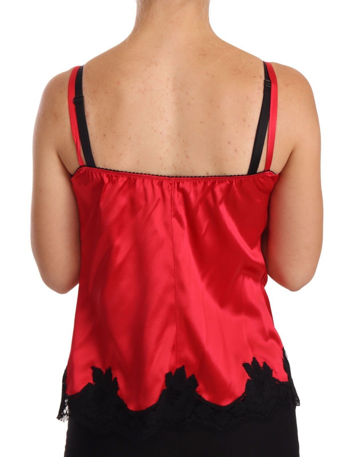 Spitzen-Camisole aus Seidenmischung in Rot und Schwarz