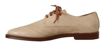 Elegante Beige Aal Leder Formale Flats