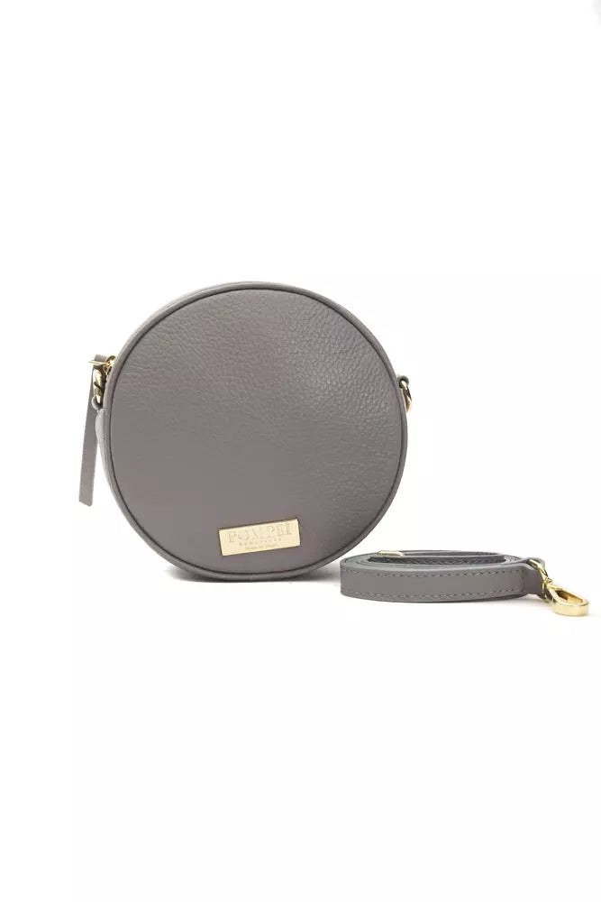 Schicke graue ovale Crossbody-Tasche aus Leder